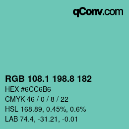 Color code: RGB 108.1 198.8 182 | qconv.com