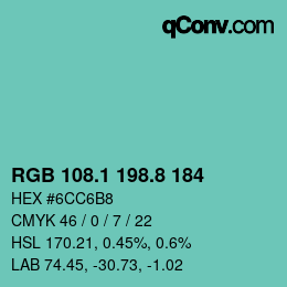 カラーコード: RGB 108.1 198.8 184 | qconv.com