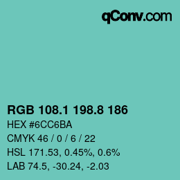 カラーコード: RGB 108.1 198.8 186 | qconv.com
