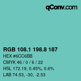 Color code: RGB 108.1 198.8 187 | qconv.com