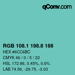 Color code: RGB 108.1 198.8 188 | qconv.com