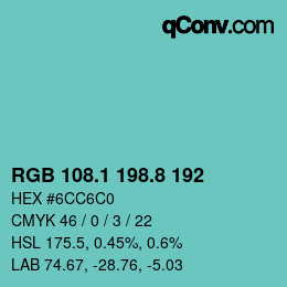 Color code: RGB 108.1 198.8 192 | qconv.com