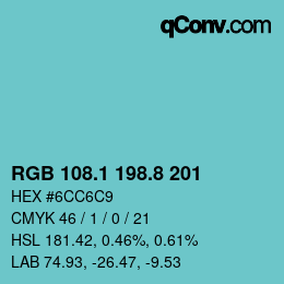 Color code: RGB 108.1 198.8 201 | qconv.com