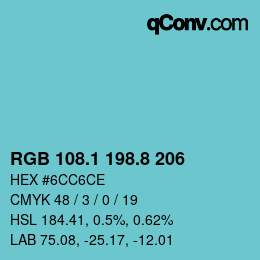 Color code: RGB 108.1 198.8 206 | qconv.com