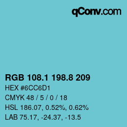 カラーコード: RGB 108.1 198.8 209 | qconv.com
