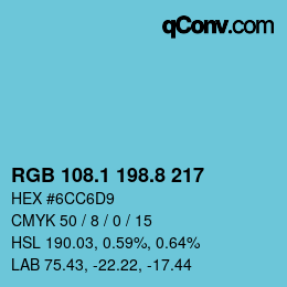Color code: RGB 108.1 198.8 217 | qconv.com