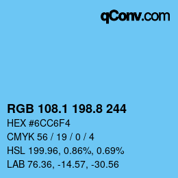 カラーコード: RGB 108.1 198.8 244 | qconv.com