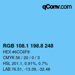 カラーコード: RGB 108.1 198.8 248 | qconv.com