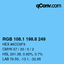 カラーコード: RGB 108.1 198.8 249 | qconv.com