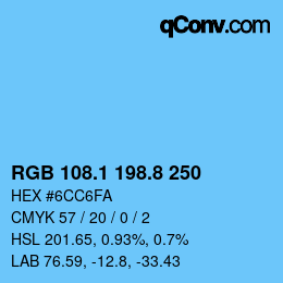 Farbcode: RGB 108.1 198.8 250 | qconv.com