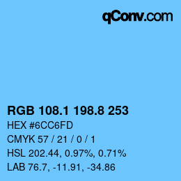 カラーコード: RGB 108.1 198.8 253 | qconv.com