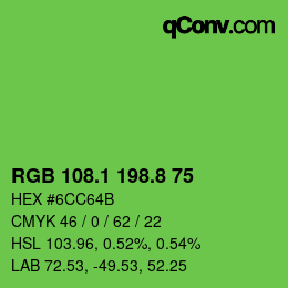 カラーコード: RGB 108.1 198.8 75 | qconv.com