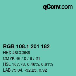 カラーコード: RGB 108.1 201 182 | qconv.com