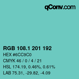 カラーコード: RGB 108.1 201 192 | qconv.com