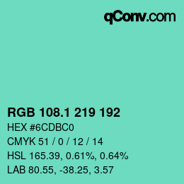 カラーコード: RGB 108.1 219 192 | qconv.com