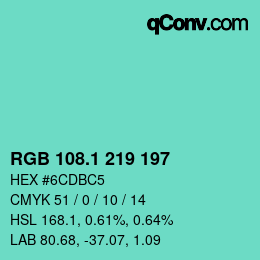 カラーコード: RGB 108.1 219 197 | qconv.com
