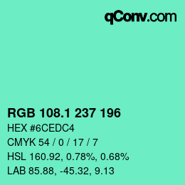 カラーコード: RGB 108.1 237 196 | qconv.com