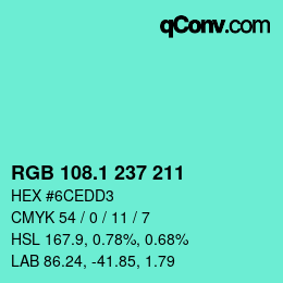 カラーコード: RGB 108.1 237 211 | qconv.com