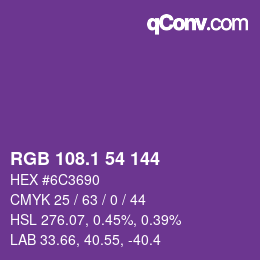 カラーコード: RGB 108.1 54 144 | qconv.com