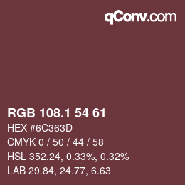 カラーコード: RGB 108.1 54 61 | qconv.com