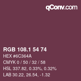 カラーコード: RGB 108.1 54 74 | qconv.com