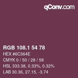 カラーコード: RGB 108.1 54 78 | qconv.com