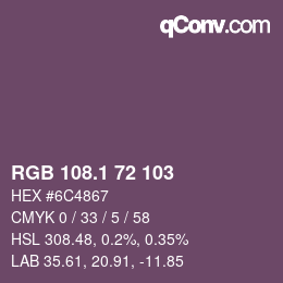 カラーコード: RGB 108.1 72 103 | qconv.com