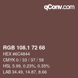 カラーコード: RGB 108.1 72 68 | qconv.com