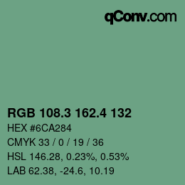 カラーコード: RGB 108.3 162.4 132 | qconv.com