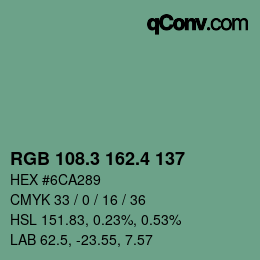 カラーコード: RGB 108.3 162.4 137 | qconv.com