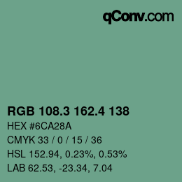 カラーコード: RGB 108.3 162.4 138 | qconv.com