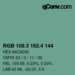 カラーコード: RGB 108.3 162.4 144 | qconv.com