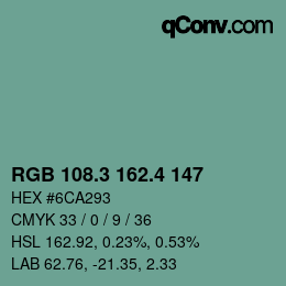 カラーコード: RGB 108.3 162.4 147 | qconv.com