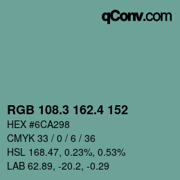 カラーコード: RGB 108.3 162.4 152 | qconv.com