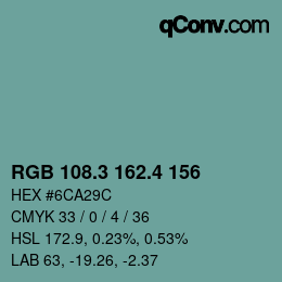 カラーコード: RGB 108.3 162.4 156 | qconv.com