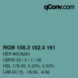 カラーコード: RGB 108.3 162.4 161 | qconv.com