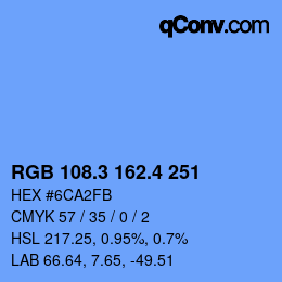 カラーコード: RGB 108.3 162.4 251 | qconv.com