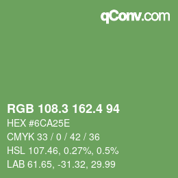 カラーコード: RGB 108.3 162.4 94 | qconv.com