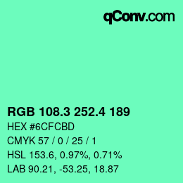 カラーコード: RGB 108.3 252.4 189 | qconv.com