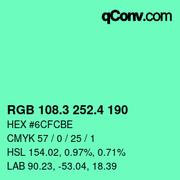カラーコード: RGB 108.3 252.4 190 | qconv.com