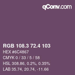 カラーコード: RGB 108.3 72.4 103 | qconv.com