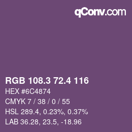 カラーコード: RGB 108.3 72.4 116 | qconv.com