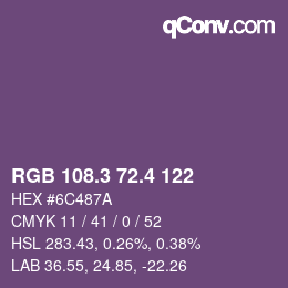 カラーコード: RGB 108.3 72.4 122 | qconv.com