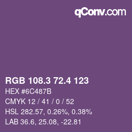 カラーコード: RGB 108.3 72.4 123 | qconv.com
