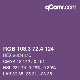 カラーコード: RGB 108.3 72.4 124 | qconv.com