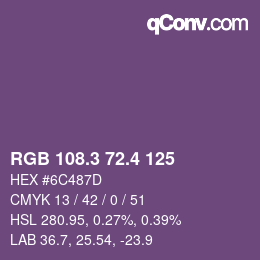 カラーコード: RGB 108.3 72.4 125 | qconv.com