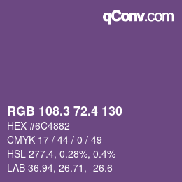 カラーコード: RGB 108.3 72.4 130 | qconv.com