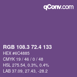 カラーコード: RGB 108.3 72.4 133 | qconv.com