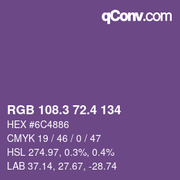 カラーコード: RGB 108.3 72.4 134 | qconv.com