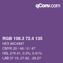 カラーコード: RGB 108.3 72.4 135 | qconv.com